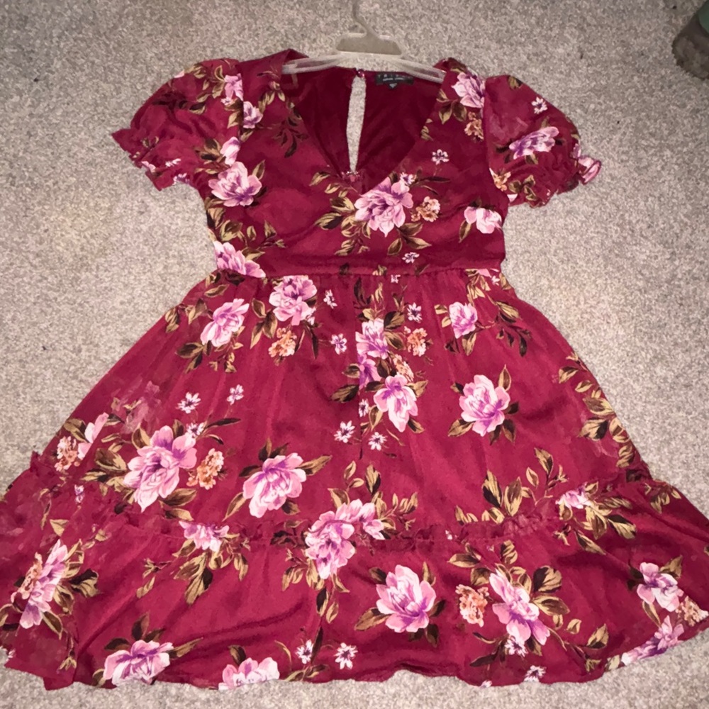 Trixxi Burgundy Dress with Floral Accents